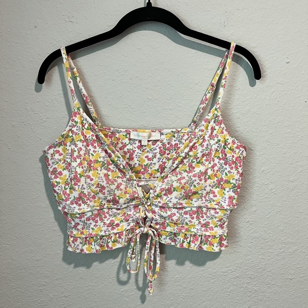 Love Shack Fancy Women's Tank Size Small Floral Cropped Romantic Lace Up